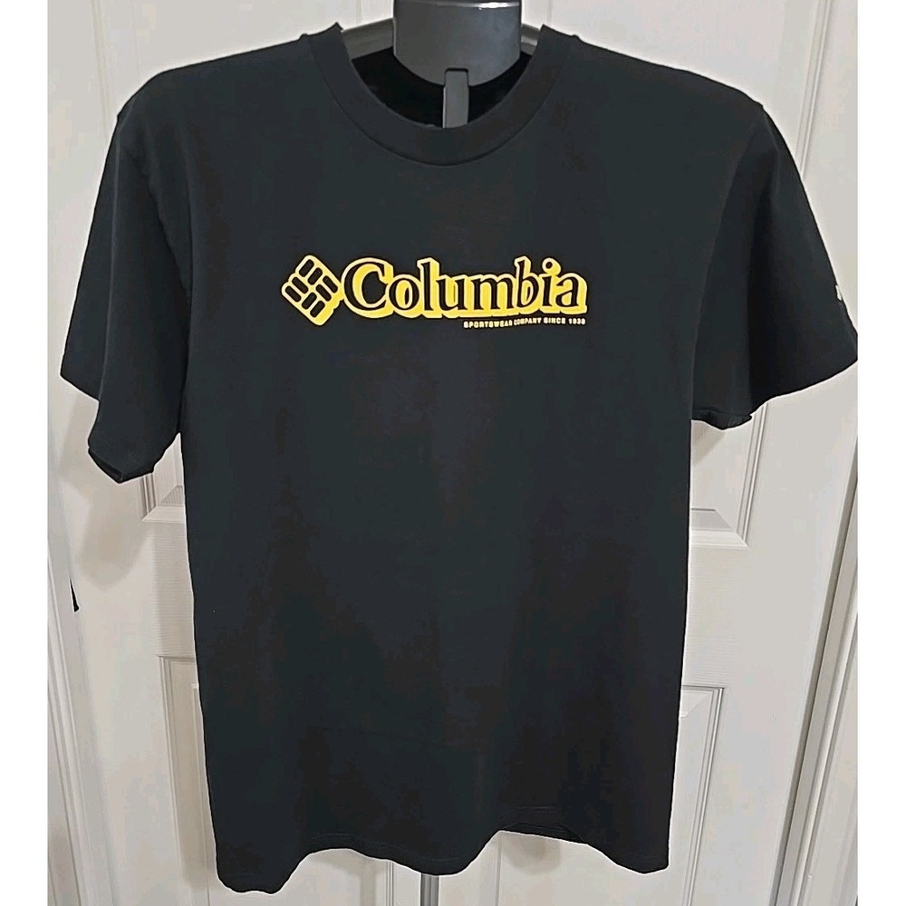 Columbia Men's Medium T-shirt Black & Yellow‎ Logo Short Sleeve